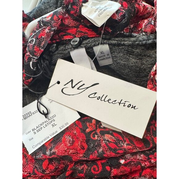 NY Collection Gray Heather Lightweight Sweater Size XL Red Scarf NWT - Picture 9 of 11